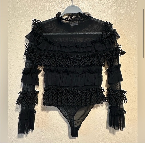 Black Sheer Ruffle Bodysuit NWT - Picture 8 of 10